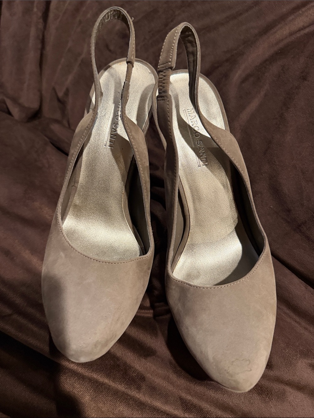 Marco Santi Taupe Suede Slingback Heels